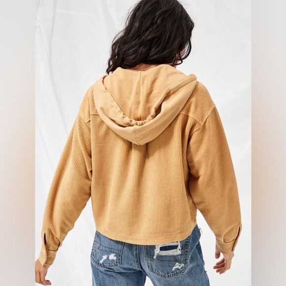 American Eagle Gold Corduroy Relaxed Fit Raglan Semi-Cropped Jacket (XS) - Picture 4 of 11